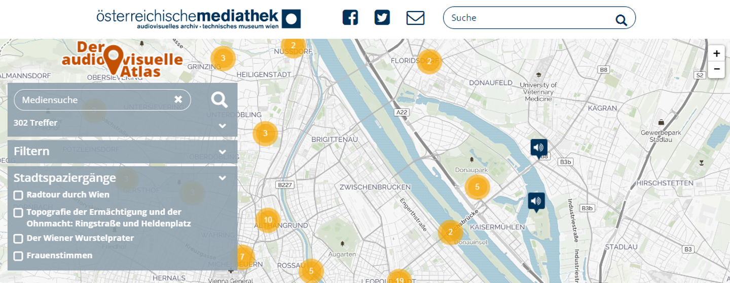 Einstiegsseite Des akustischen Wiener Onlinestadtplans der Mediathek (Projektwerweiterung in Arbeit)