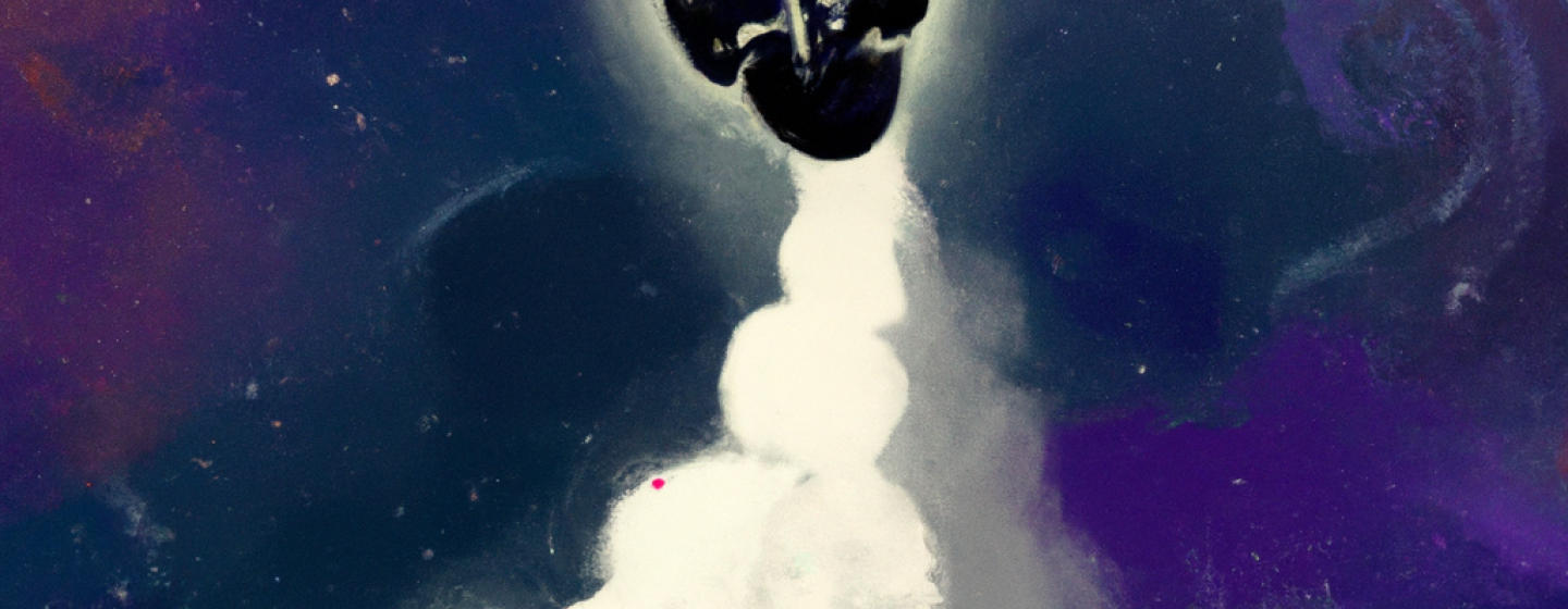 Brain-Shaped rocket taking off, generated with Dall-E