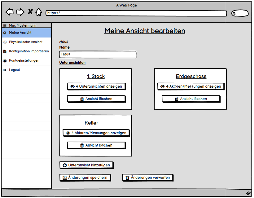 Web-App - Meine Ansicht mit Unteransichten