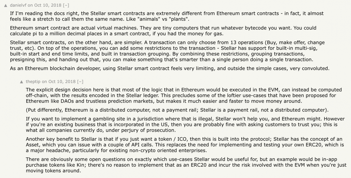 discussion on the differences between ethereum and stellar smart contracts